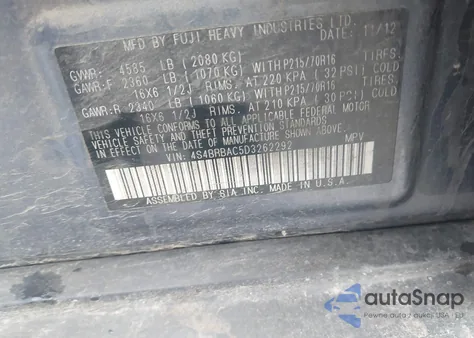 2013 Subaru Outback 2.5I from USA, damaged, VIN 4S4BRBAC5D3262292